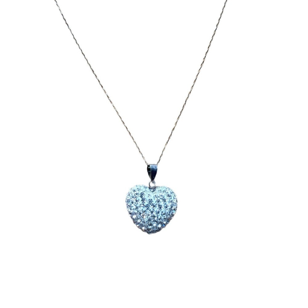 Pave Crystal Elegant Silver Heart 3D Pendant Necklace